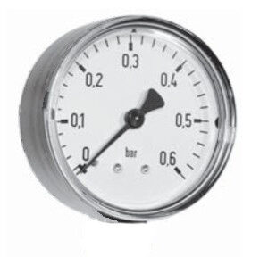 buisveermanometer, standaard, RVS, 63 mm, -1/0 bar, achteraansluiting G1/4 Geen categorie