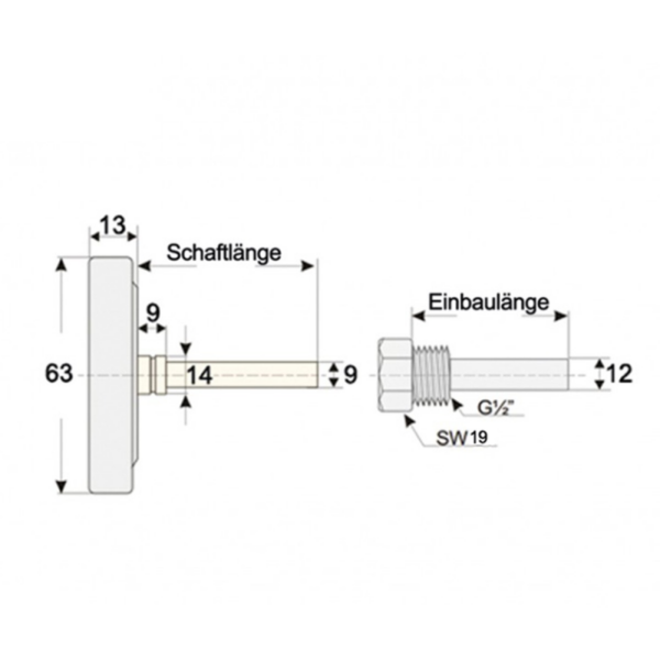 Bimetaal Wijzerthermometer - Ø63 mm - Volledig RVS - met beschermhuls G1/2" - Afbeelding 2