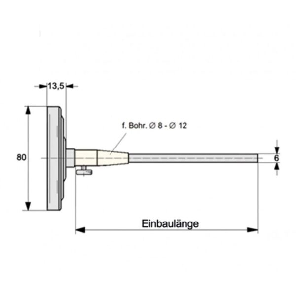 Bimetaal Wijzerthermometer – Ø80 mm – Staal/Messing – 0 tot 500° C - Afbeelding 2