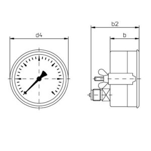 buisveermanometer industrie, 100 mm, -1/+5 bar, achteraansluiting G1/2 met klembeugel Geen categorie