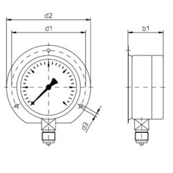 buisveermanometer industrie, 160 mm, 0-2,5 bar, onderaansluiting G1/2 met wandflens DRUK