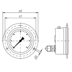 buisveermanometer industrie, vloeistofgedempt, 100 mm, 0-60 bar, achteraansluiting G1/2 met voorflens Geen categorie