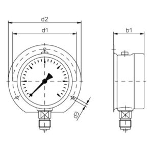 buisveermanometer chemie, vloeistofgedempt, 63 mm, 0-1 bar, onderaansluiting G1/4, wandflens Geen categorie