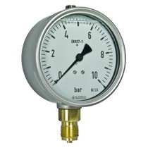buisveermanometer industrie, vloeistofgedempt, 160 mm, 0-1 bar, onderaansluiting G1/2 DRUK