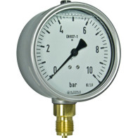 buisveermanometer industrie, vloeistofgedempt, 100 mm, 0-10 bar, onderaansluiting G1/2 DRUK