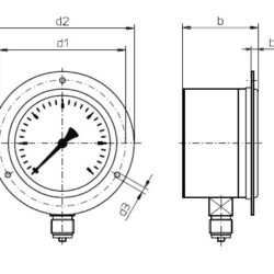 buisveermanometer, solid front, vloeistofgedempt, 100 mm, 0-600 bar, onderaansluiting G1/2, voorflens DRUK