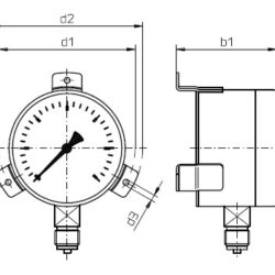 buisveermanometer, solid front, vloeistofgedempt, 160 mm, -1/0 bar, onderaansluiting G1/2, wandmontage DRUK