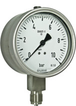 buisveermanometer, solid front, vloeistofgedempt, 160 mm, 0-160 bar, onderaansluiting G1/2 DRUK