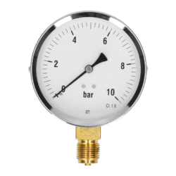Buisveermanometer – Staal/Messing – Ø100 mm – Onderaansluiting G1/2 Staal Onderaansluiting