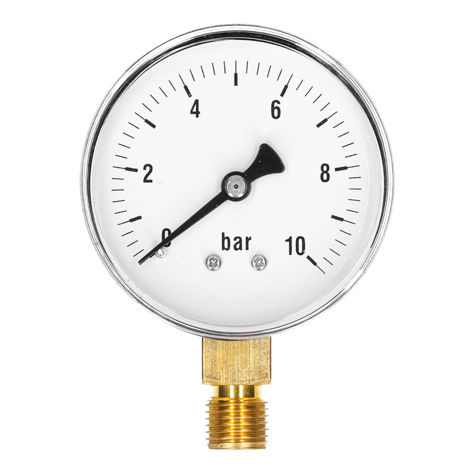 Buisveermanometer – Staal/Messing – Ø63 mm – Onderaansluiting G1/4 Staal Onderaansluiting
