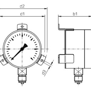 buisveermanometer, solid front, 63 mm, -1/+3 bar, onderaansluiting G1/4, wandmontage DRUK